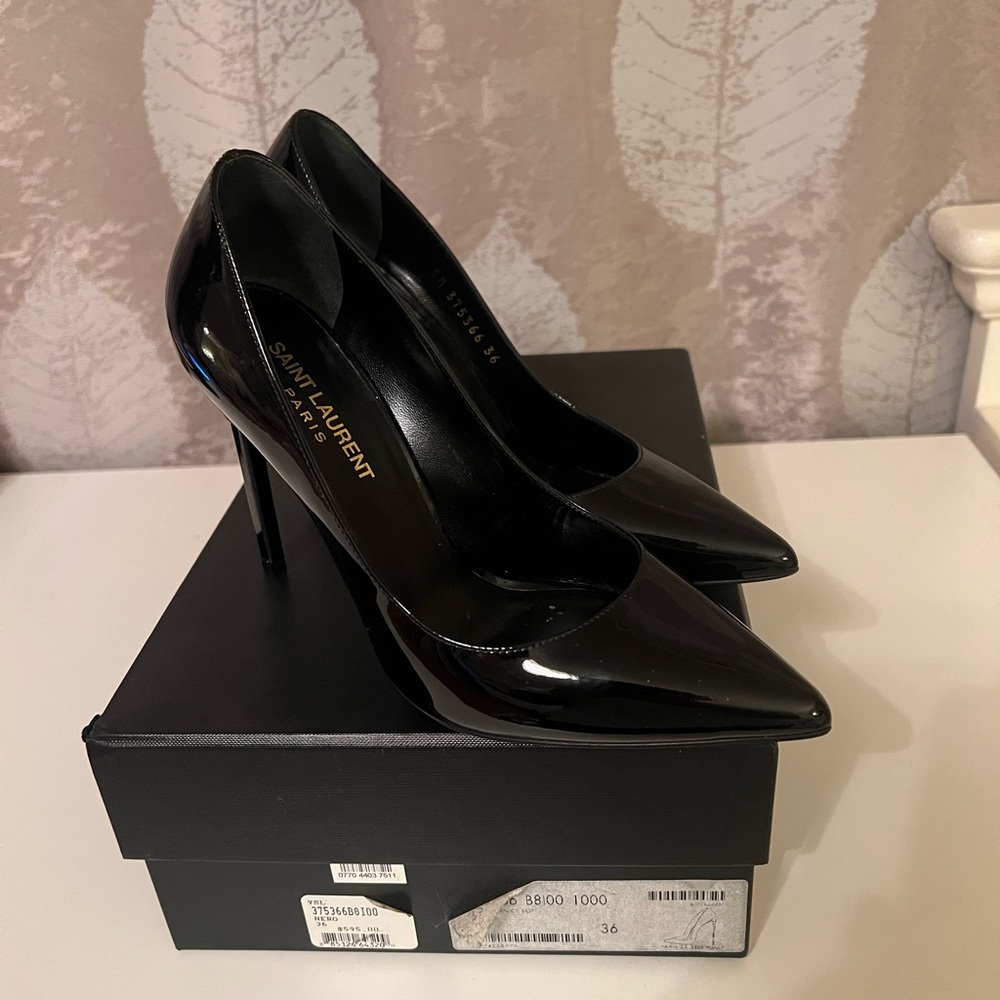 SAINT LAURENT YSL Vitello Vernice Soft Patent Leather Black heels Size36 (US 6)